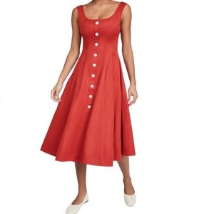 Staud Loretta Dress - Size 2 - Red - Button Front - Midi